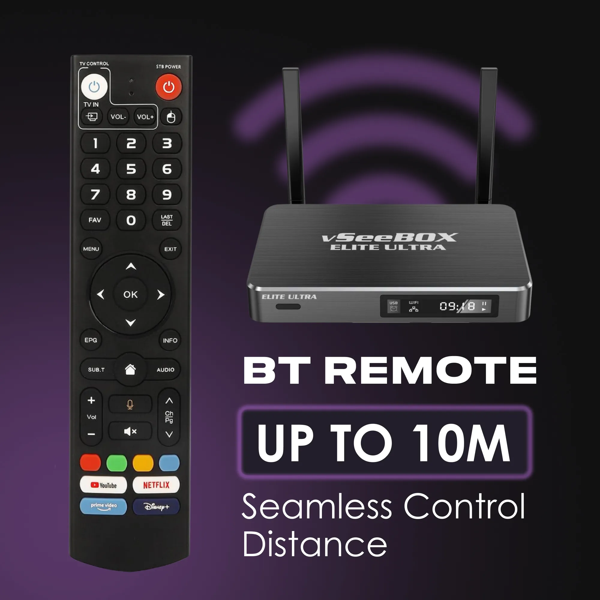 vSeeBox Bluetooth remote with up to 10 meter control range and Elite Ultra device