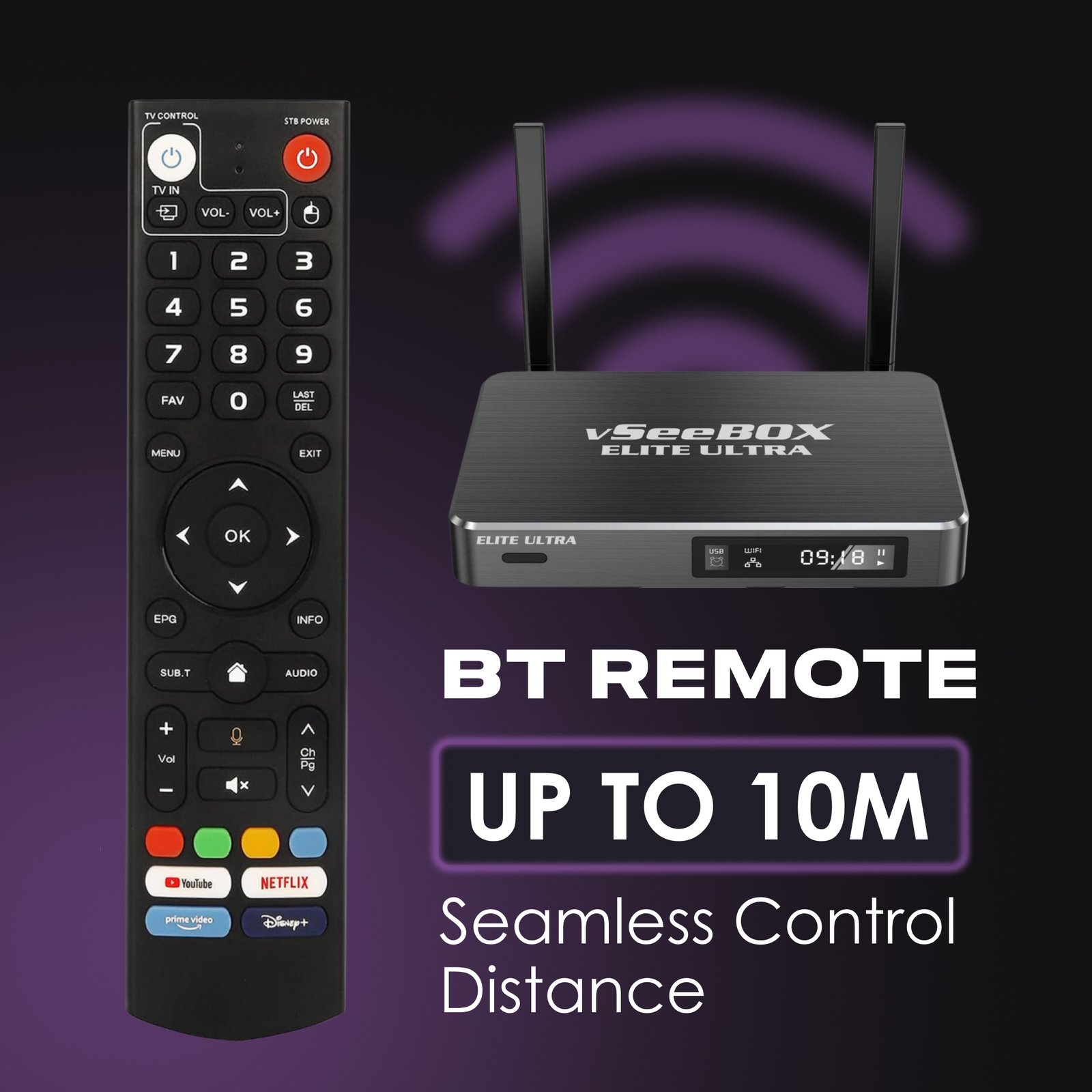 vSeeBox Bluetooth remote with up to 10 meter control range and Elite Ultra device