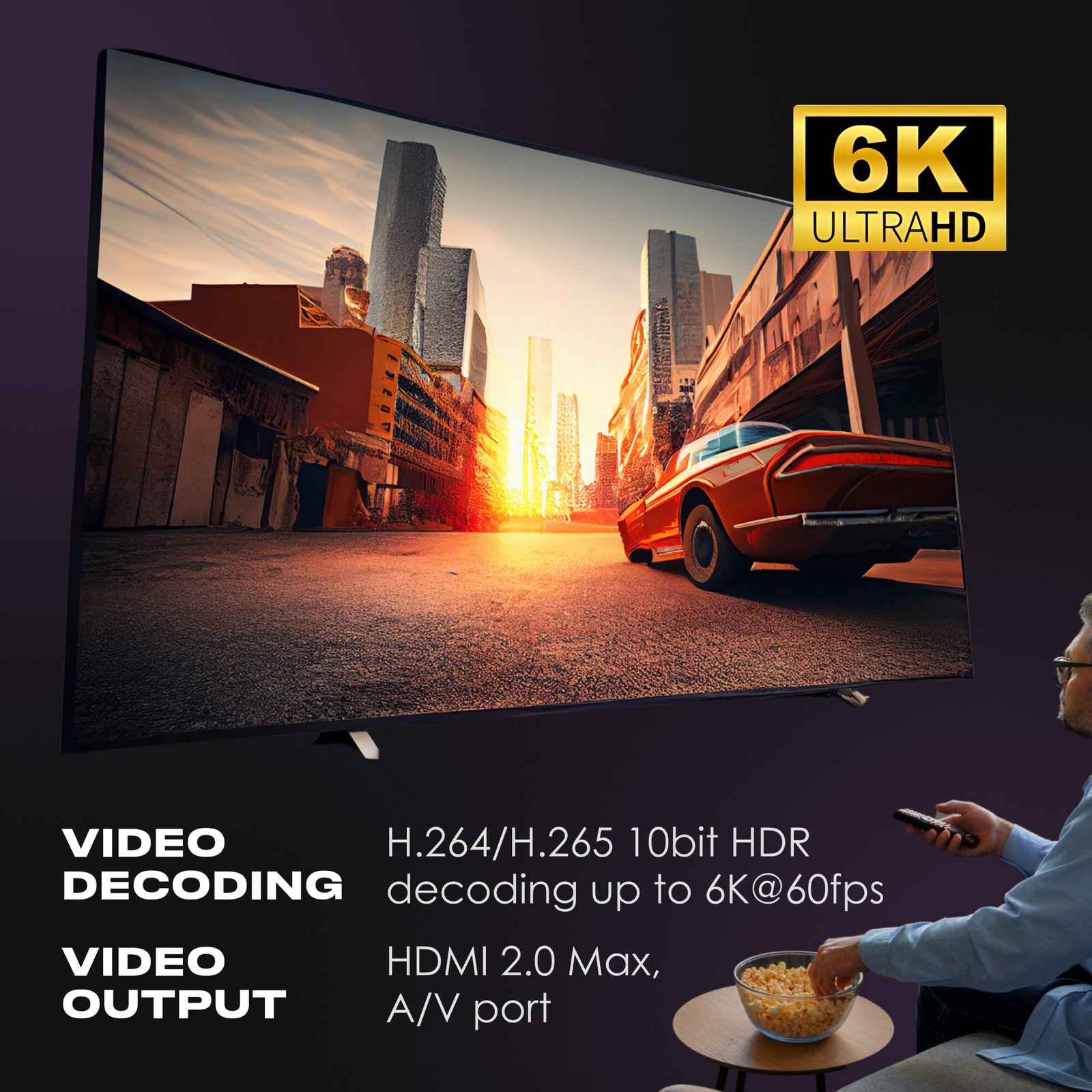 vSeeBox Elite Ultra 6K video decoding and HDMI output for ultra HD streaming