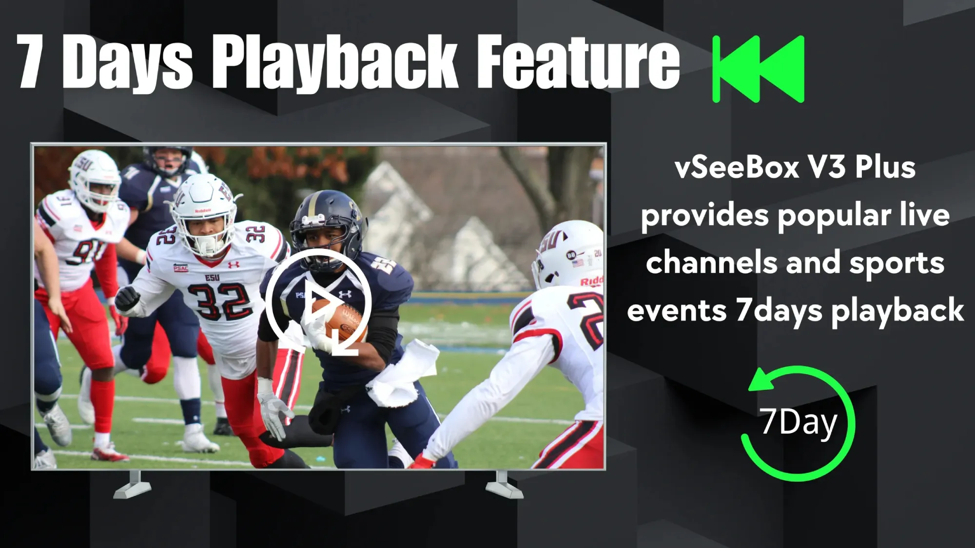 vSeeBox V3 Plus 7-day playback feature for live channels and sports