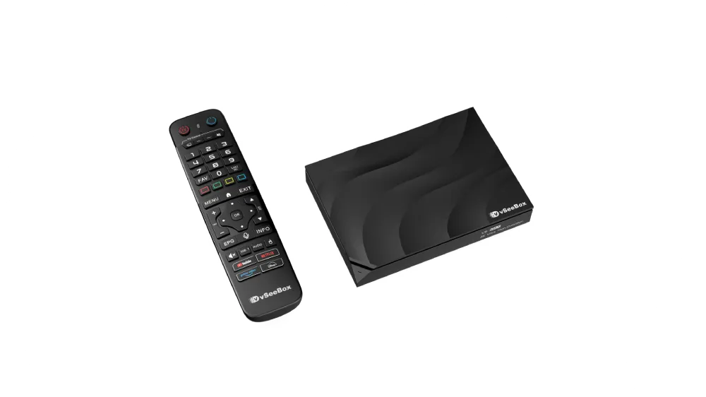 vSeeBox V6 Max streaming device with remote control