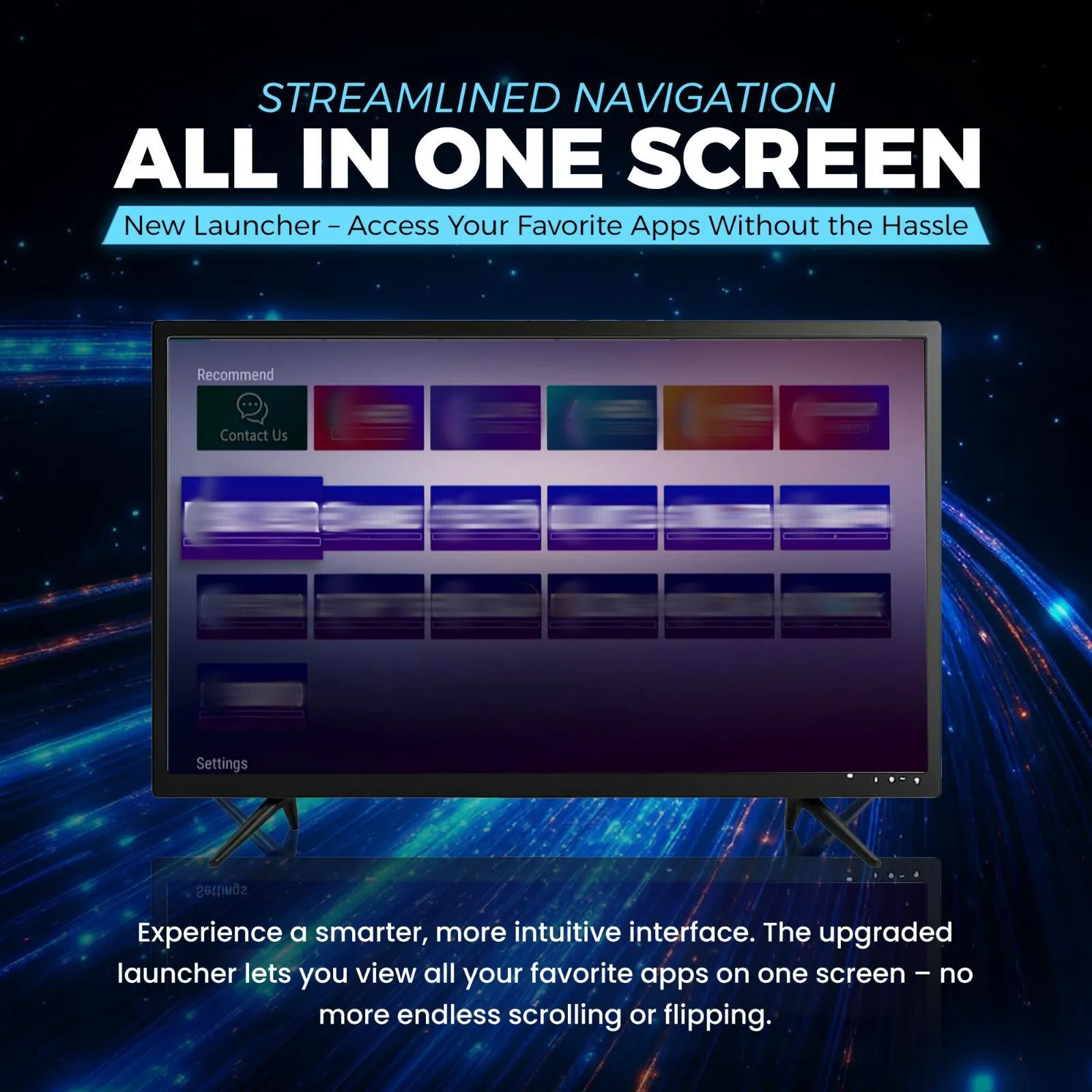 vSeeBox Elite Ultra launcher interface showing all apps on one screen for easy navigation