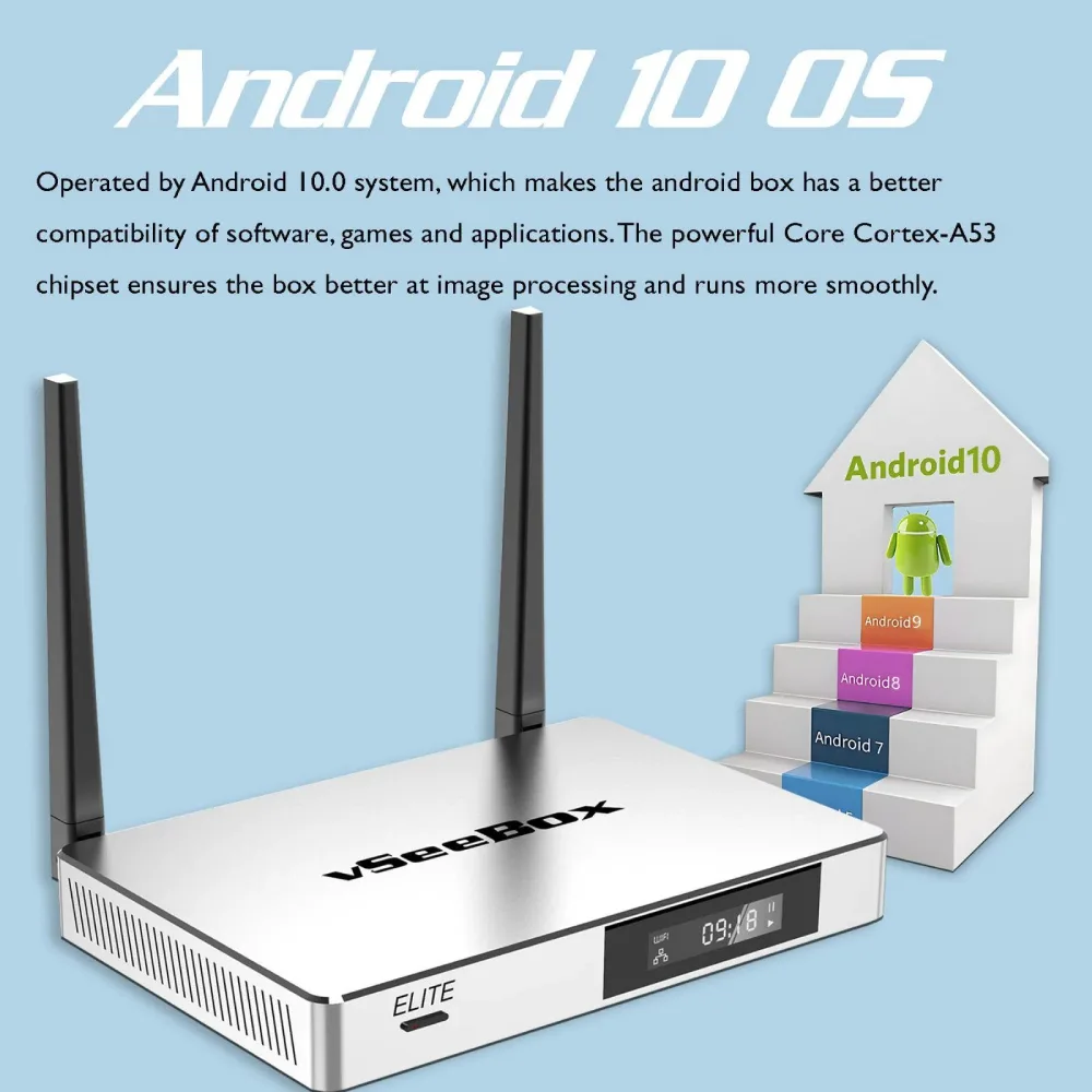 vSeeBox Elite running Android 10 OS with improved compatibility and smooth performance