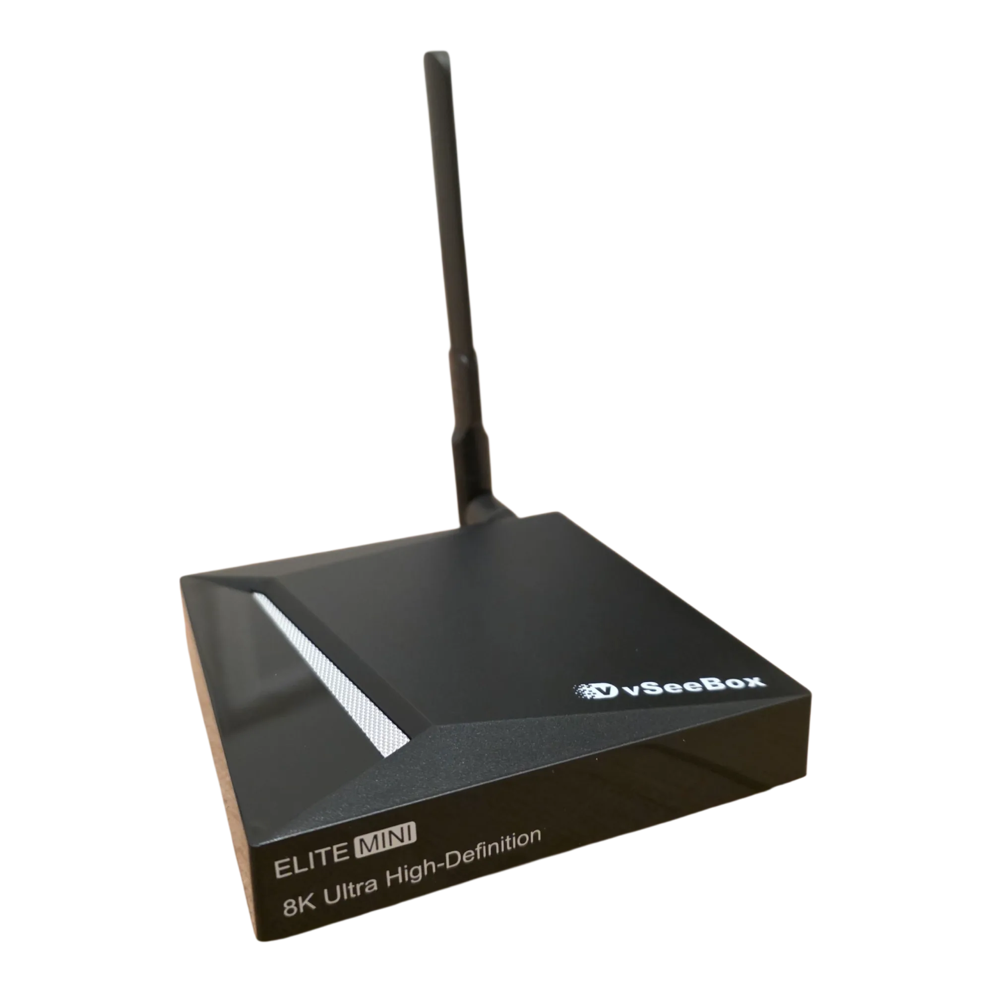 vSeeBox Elite Mini angled view showing compact design and antenna