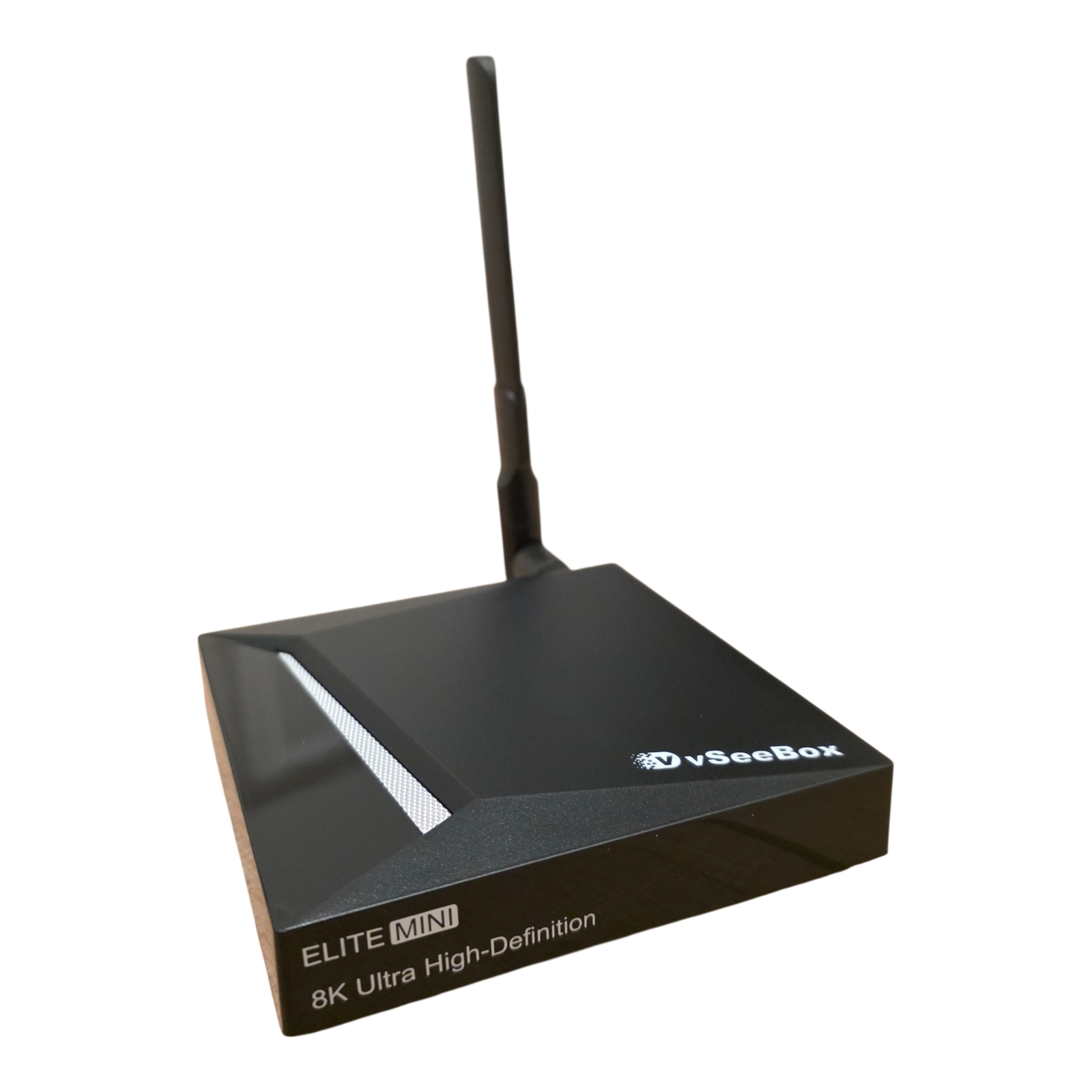 vSeeBox Elite Mini angled view showing compact design and antenna