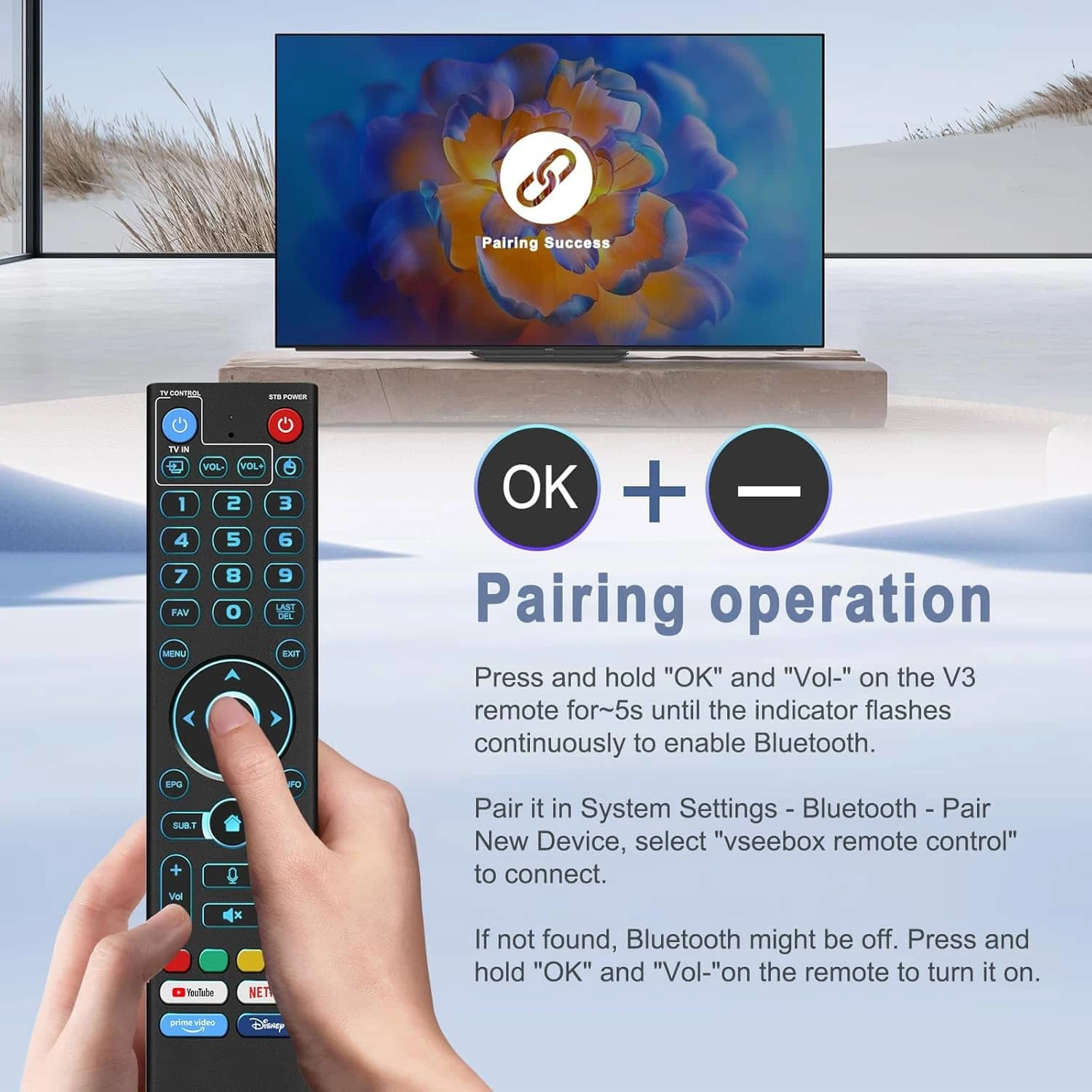 Bluetooth pairing instructions for vSeeBox V5 Pro backlit remote control
