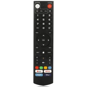 Front view of vSeeBox V5 Pro remote and V3 Pro voice remote control with shortcut buttons and navigation keys