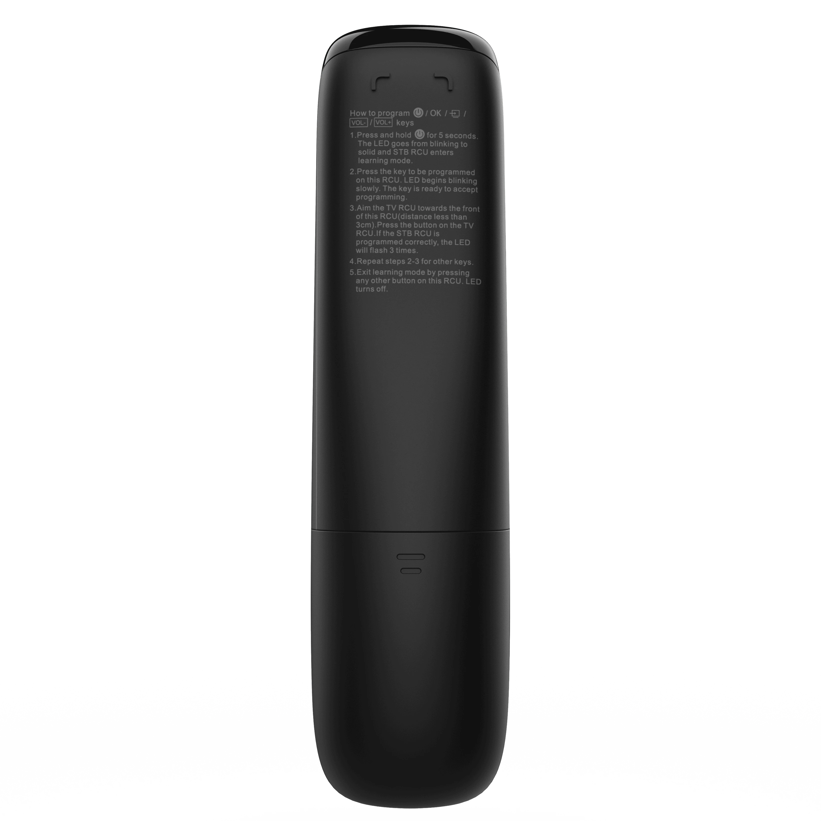 Back side of vSeeBox V6 Plus Remote showing programming instructions